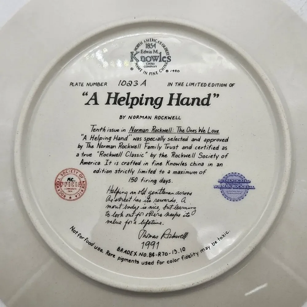 Normal Rockwell Collectors Plate A HELPING HAND #1023A 1991